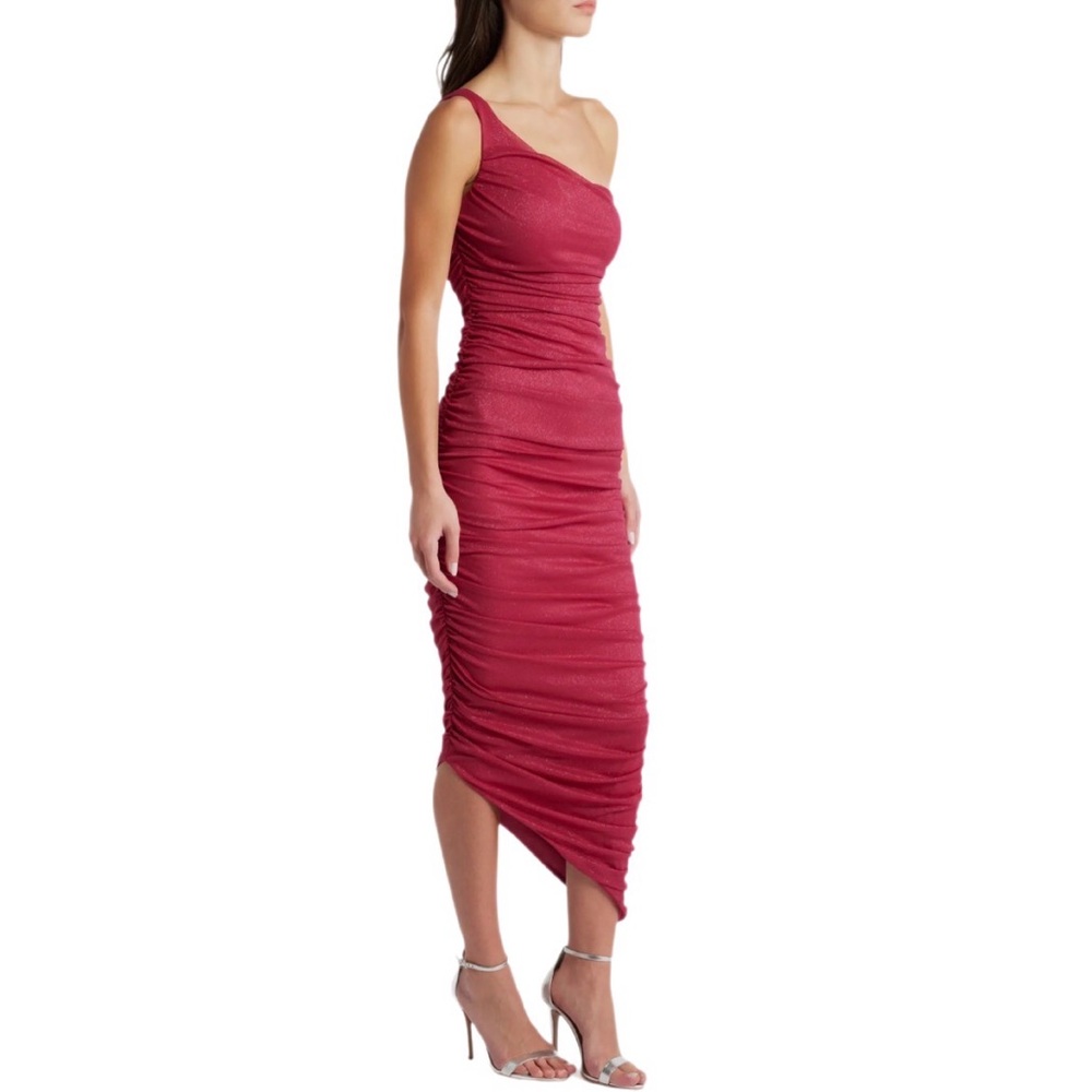 Jump Apparel Ruched One-Shoulder Midi Dress Pink NWT Prom Formal Occasion Party - Picture 2 of 13